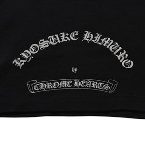 極美品 CHROME HEARTS クロムハーツ 氷室京介コラボレーションロゴTシャツ スクロールロゴ Hロゴ クロップ丈 ブラック 黒 中古 4a001881