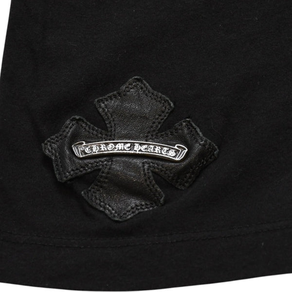 CHROME HEARTS クロムハーツ ポケット付きTシャツ クロスレザーパッチ シルバー金具 ブラック CHプラス スクロールラベル 美品 中古 4a001885