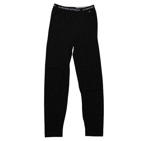 Very Good Condition CHROME HEARTS Multi Logo All Over Pattern Leggings Horseshoe Cross CH Tagger Floral Black Underwear S Size Used 4a001883