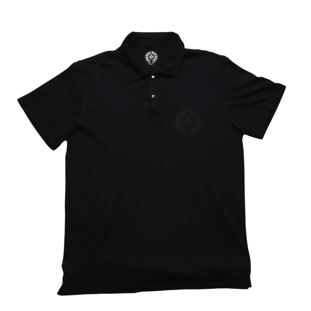 極美品 CHROME HEARTS クロムハーツ ポロシャツ 半袖シャツ シルバー金具 Sサイズ ブラック 黒 中古 4a001887