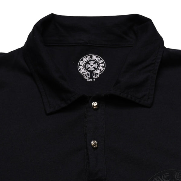 極美品 CHROME HEARTS クロムハーツ ポロシャツ 半袖シャツ シルバー金具 Sサイズ ブラック 黒 中古 4a001887