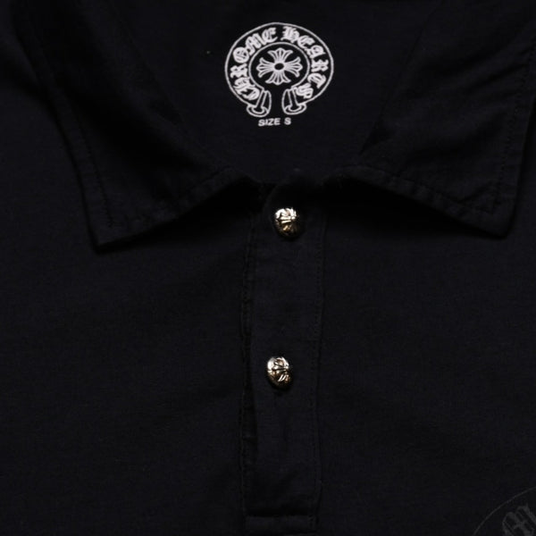 極美品 CHROME HEARTS クロムハーツ ポロシャツ 半袖シャツ シルバー金具 Sサイズ ブラック 黒 中古 4a001887