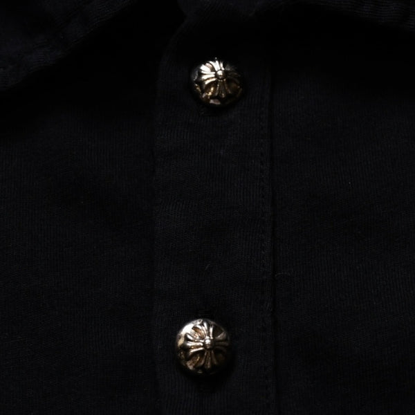 極美品 CHROME HEARTS クロムハーツ ポロシャツ 半袖シャツ シルバー金具 Sサイズ ブラック 黒 中古 4a001887