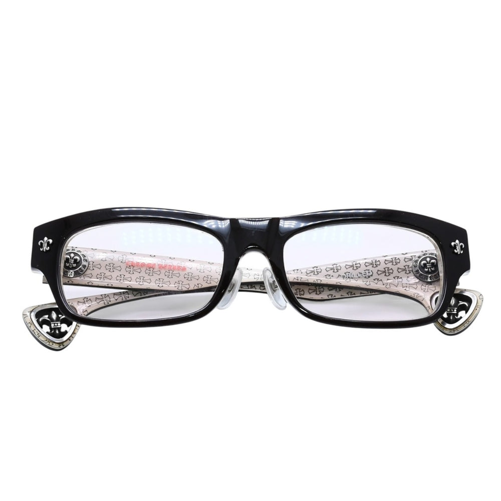 極美品 CHROME HEARTS クロムハーツ DRILLED スクエアサングラス CWCカラー CHプラス BSフレア シルバー925 SV925 度入り6.0 クロス総柄 ブラック 中古 4a001889