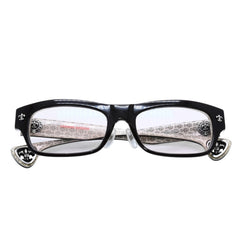 極美品 CHROME HEARTS クロムハーツ DRILLED スクエアサングラス CWCカラー CHプラス BSフレア シルバー925 SV925 度入り6.0 クロス総柄 ブラック 中古 4a001889