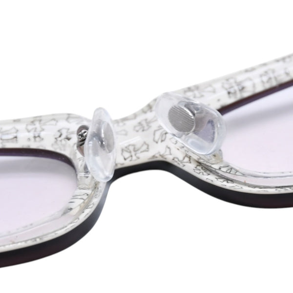 極美品 CHROME HEARTS クロムハーツ DRILLED スクエアサングラス CWCカラー CHプラス BSフレア シルバー925 SV925 度入り6.0 クロス総柄 ブラック 中古 4a001889