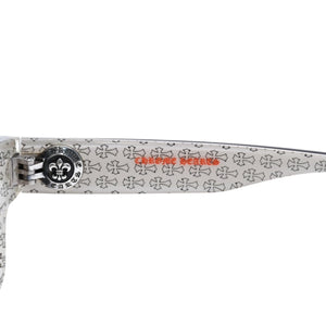 極美品 CHROME HEARTS クロムハーツ DRILLED スクエアサングラス CWCカラー CHプラス BSフレア シルバー925 SV925 度入り6.0 クロス総柄 ブラック 中古 4a001889