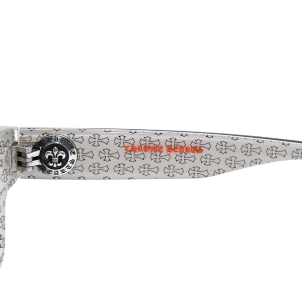 極美品 CHROME HEARTS クロムハーツ DRILLED スクエアサングラス CWCカラー CHプラス BSフレア シルバー925 SV925 度入り6.0 クロス総柄 ブラック 中古 4a001889