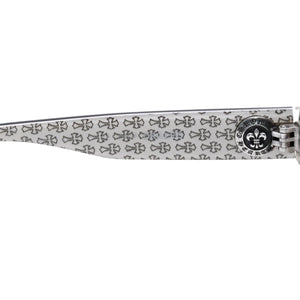 極美品 CHROME HEARTS クロムハーツ DRILLED スクエアサングラス CWCカラー CHプラス BSフレア シルバー925 SV925 度入り6.0 クロス総柄 ブラック 中古 4a001889