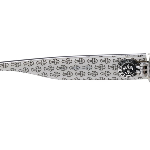 極美品 CHROME HEARTS クロムハーツ DRILLED スクエアサングラス CWCカラー CHプラス BSフレア シルバー925 SV925 度入り6.0 クロス総柄 ブラック 中古 4a001889