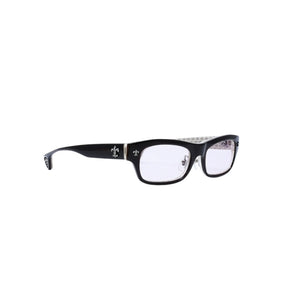 極美品 CHROME HEARTS クロムハーツ DRILLED スクエアサングラス CWCカラー CHプラス BSフレア シルバー925 SV925 度入り6.0 クロス総柄 ブラック 中古 4a001889