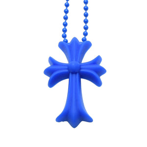 Very Good Condition CHROME HEARTS Rubber Small CH Cross Silicone Necklace CH Cross Blue Ball Chain Charm Metal Used 4a001910