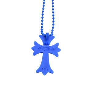 Very Good Condition CHROME HEARTS Rubber Small CH Cross Silicone Necklace CH Cross Blue Ball Chain Charm Metal Used 4a001910