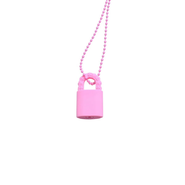 極美品 CHROME HEARTS クロムハーツ PADLOCK FLERKNEE SILICONE RUBBER NECKLACE シリコン ラバー ネックレス ピンク パドロック フレアニー アクセサリー ボールチェーン 中古 4a001908