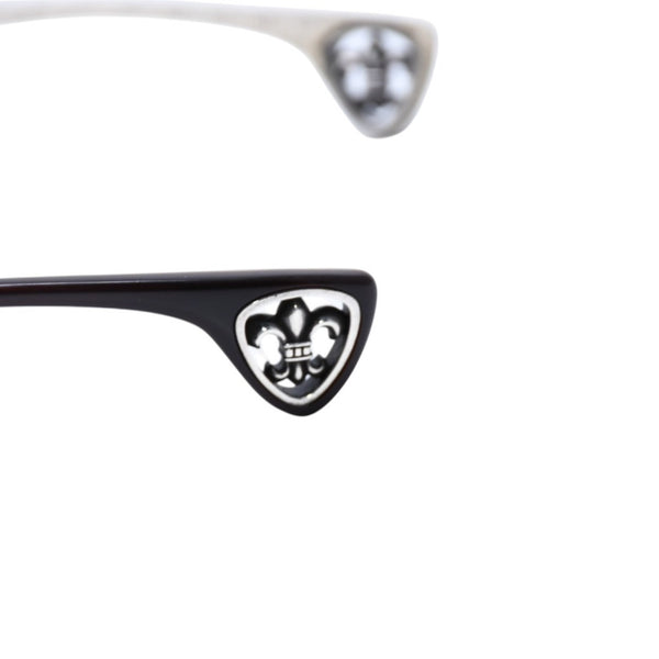 極美品 CHROME HEARTS クロムハーツ DRILLED スクエアサングラス CWCカラー CHプラス BSフレア シルバー925 SV925 度入り6.0 クロス総柄 ブラック 中古 4a001889