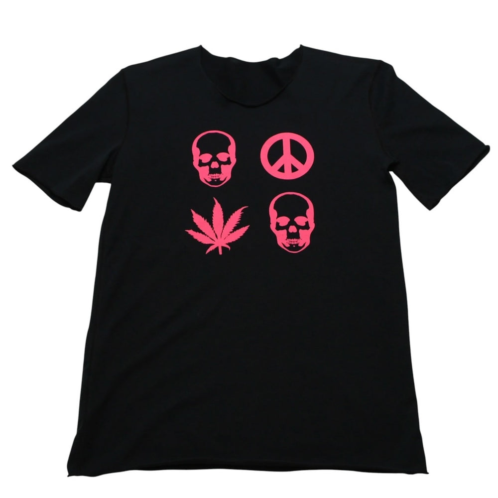 極美品 Lucian Pellat-Finet ルシアン・ペラフィネ ブラック ピンク Tシャツ スカル リーフ プリントTシャツ 中古 4a002146