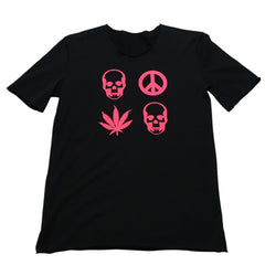 Very good condition Lucian Pellat-Finet Lucian Pellat-Finet Black Pink T-shirt Skull Leaf Print T-shirt Used 4a002146