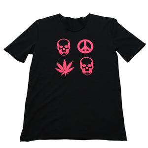 Very good condition Lucian Pellat-Finet Lucian Pellat-Finet Black Pink T-shirt Skull Leaf Print T-shirt Used 4a002146