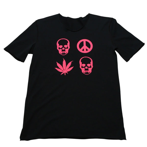 Very good condition Lucian Pellat-Finet Lucian Pellat-Finet Black Pink T-shirt Skull Leaf Print T-shirt Used 4a002146