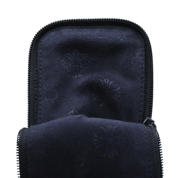 極美品 CHROME HEARTS クロムハーツ アイウェアケース メガネケース レザー ブラック CHプラスパッチ 中古 4a001891