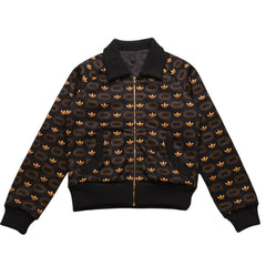極美品 adidas アディダス モノグラム柄中綿トラックジャケット ブラウン イエロー アウター 総柄 レトロ キルティング 中綿入り ジップアップ 中古 4a002140