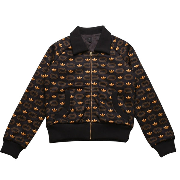 極美品 adidas アディダス モノグラム柄中綿トラックジャケット ブラウン イエロー アウター 総柄 レトロ キルティング 中綿入り ジップアップ 中古 4a002140