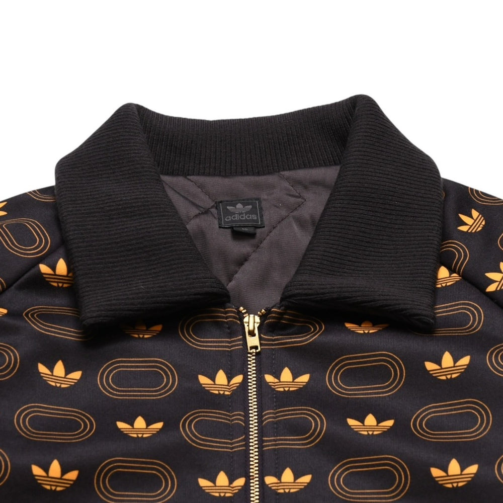 極美品 adidas アディダス モノグラム柄中綿トラックジャケット ブラウン イエロー アウター 総柄 レトロ キルティング 中綿入り ジップアップ 中古 4a002140