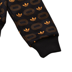 極美品 adidas アディダス モノグラム柄中綿トラックジャケット ブラウン イエロー アウター 総柄 レトロ キルティング 中綿入り ジップアップ 中古 4a002140
