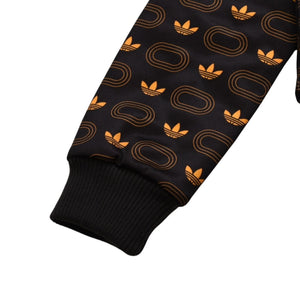 極美品 adidas アディダス モノグラム柄中綿トラックジャケット ブラウン イエロー アウター 総柄 レトロ キルティング 中綿入り ジップアップ 中古 4a002140