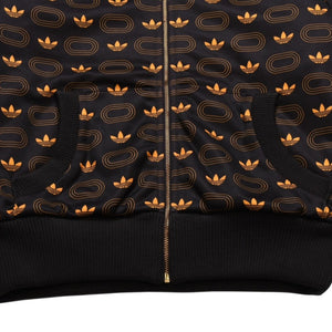 極美品 adidas アディダス モノグラム柄中綿トラックジャケット ブラウン イエロー アウター 総柄 レトロ キルティング 中綿入り ジップアップ 中古 4a002140