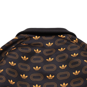 極美品 adidas アディダス モノグラム柄中綿トラックジャケット ブラウン イエロー アウター 総柄 レトロ キルティング 中綿入り ジップアップ 中古 4a002140