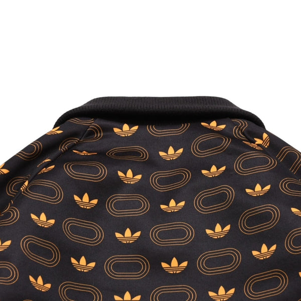 極美品 adidas アディダス モノグラム柄中綿トラックジャケット ブラウン イエロー アウター 総柄 レトロ キルティング 中綿入り ジップアップ 中古 4a002140