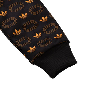 極美品 adidas アディダス モノグラム柄中綿トラックジャケット ブラウン イエロー アウター 総柄 レトロ キルティング 中綿入り ジップアップ 中古 4a002140