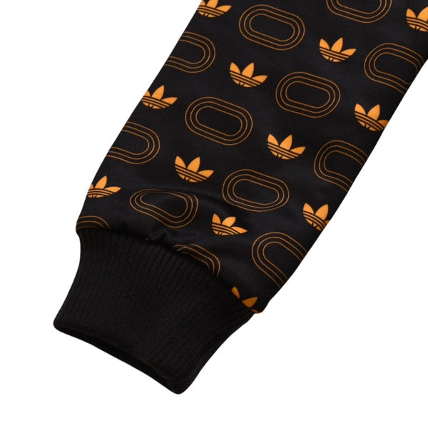極美品 adidas アディダス モノグラム柄中綿トラックジャケット ブラウン イエロー アウター 総柄 レトロ キルティング 中綿入り ジップアップ 中古 4a002140