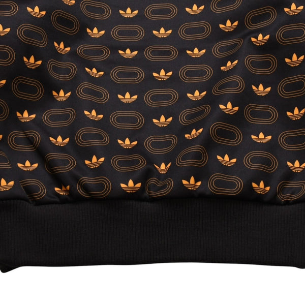 極美品 adidas アディダス モノグラム柄中綿トラックジャケット ブラウン イエロー アウター 総柄 レトロ キルティング 中綿入り ジップアップ 中古 4a002140