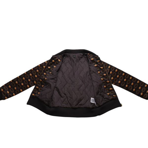 極美品 adidas アディダス モノグラム柄中綿トラックジャケット ブラウン イエロー アウター 総柄 レトロ キルティング 中綿入り ジップアップ 中古 4a002140