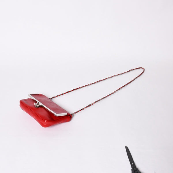 Very good condition CHANEL No. 11 Chain Shoulder Bag Red Silver hardware Silver Used 4a001912