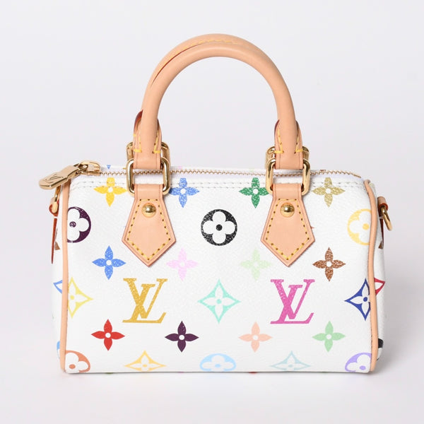 Like new LOUIS VUITTON Nano Speedy Handbag M13391 Monogram Multicolor White Takashi Murakami Used 4a001528