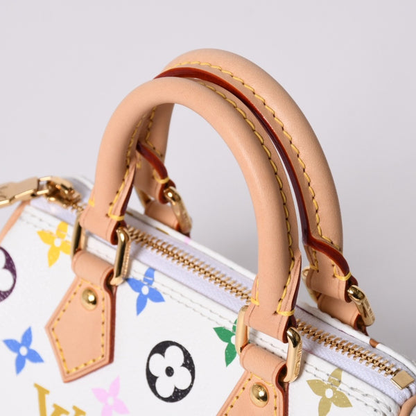 Like new LOUIS VUITTON Nano Speedy Handbag M13391 Monogram Multicolor White Takashi Murakami Used 4a001528