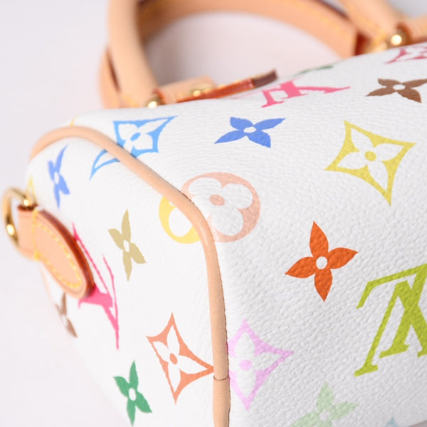 Like new LOUIS VUITTON Nano Speedy Handbag M13391 Monogram Multicolor White Takashi Murakami Used 4a001528