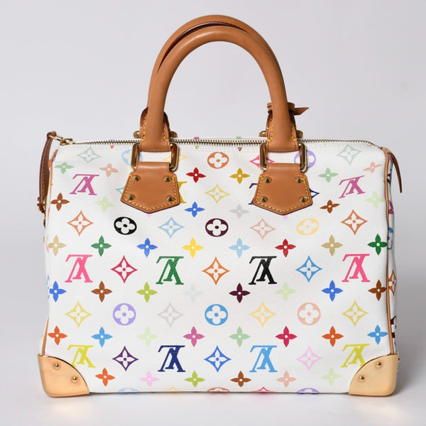 LOUIS VUITTON Speedy 30 Handbag M92643 Monogram Multicolor Takashi Murakami White Good Condition Used 4a001164