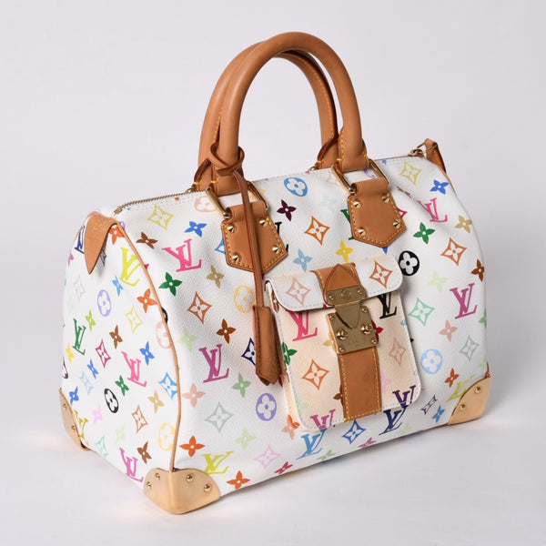 LOUIS VUITTON Speedy 30 Handbag M92643 Monogram Multicolor Takashi Murakami White Good Condition Used 4a001164
