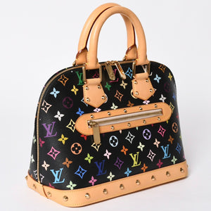 極美品 LOUIS VUITTON ルイヴィトン アルマPM ハンドバッグ M40444 モノグラム マルチカラー ブラック 村上隆 中古 4a002330