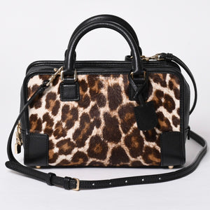 極美品 LOEWE ロエベ Amazona 23 アマソナ 23 2WAYバッグ 352.99.H71 レオパード ハラコ レザー ブラック ゴールド金具 中古 4a001652