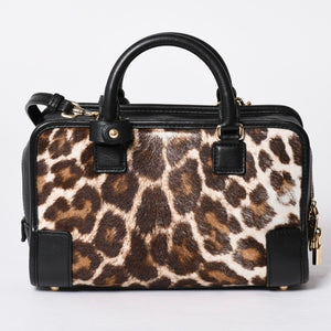 極美品 LOEWE ロエベ Amazona 23 アマソナ 23 2WAYバッグ 352.99.H71 レオパード ハラコ レザー ブラック ゴールド金具 中古 4a001652