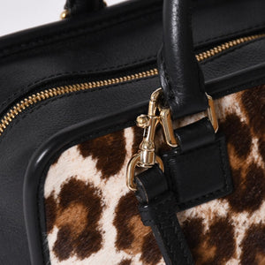 極美品 LOEWE ロエベ Amazona 23 アマソナ 23 2WAYバッグ 352.99.H71 レオパード ハラコ レザー ブラック ゴールド金具 中古 4a001652