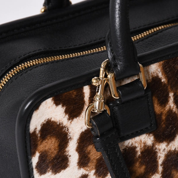 極美品 LOEWE ロエベ Amazona 23 アマソナ 23 2WAYバッグ 352.99.H71 レオパード ハラコ レザー ブラック ゴールド金具 中古 4a001652