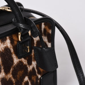 極美品 LOEWE ロエベ Amazona 23 アマソナ 23 2WAYバッグ 352.99.H71 レオパード ハラコ レザー ブラック ゴールド金具 中古 4a001652