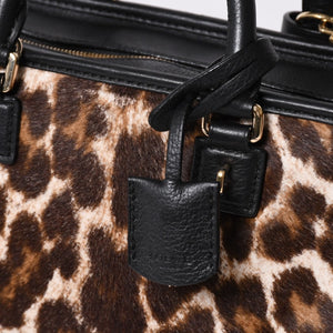 極美品 LOEWE ロエベ Amazona 23 アマソナ 23 2WAYバッグ 352.99.H71 レオパード ハラコ レザー ブラック ゴールド金具 中古 4a001652