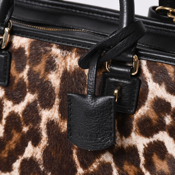 極美品 LOEWE ロエベ Amazona 23 アマソナ 23 2WAYバッグ 352.99.H71 レオパード ハラコ レザー ブラック ゴールド金具 中古 4a001652